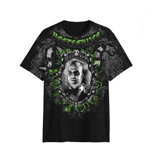 Beetlejuice Graphic Short Sleeve T-Shirt Size Large Men Black Green